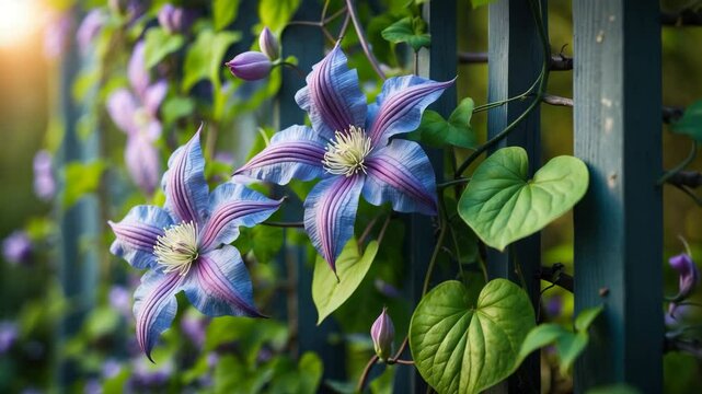 Clematis climbing in bluish purple