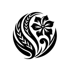 Elegant Black Floral Logo Design on White Background, Minimalist Style