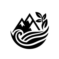 Mountain, River & Leafy Growth: Minimalist Nature Logo Design