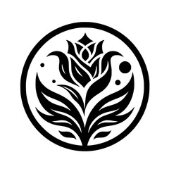 Bold Floral Emblem: Black & White Circle Design