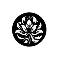 Lotus Flower Silhouette in Circle - Minimalist Design, Decorative Element