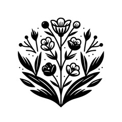 Elegant Floral Illustration, Black & White, Decorative Element