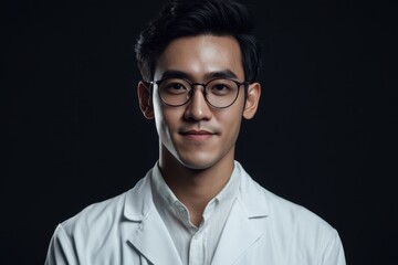 Obraz premium Confident young scientist poses for a professional portrait in a clinical setting with a modern touch