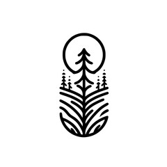 Obraz premium Minimalist Forest Icon: Geometric Tree Illustration on White