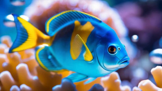 Palette surgeonfish swimming near the ocean floor, close-up