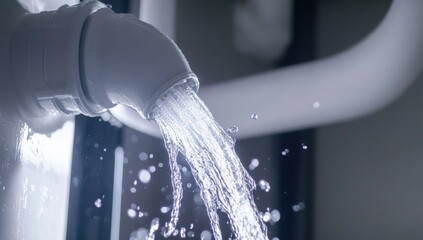 Water streams from a white pipe