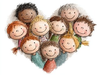Diverse Kids' Faces Form Heart Shape