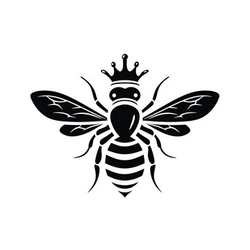 Queen bee with crown and wings, stylized icon, isolated on Transparent background.