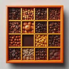 Colorful Compartment Box with Different Roasted Coffee Beans – Ideal for Educational Use
