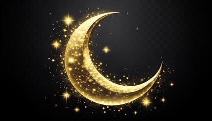 Naklejka premium golden crescent moon with sparkling stars ramadan graphic for web design and print media