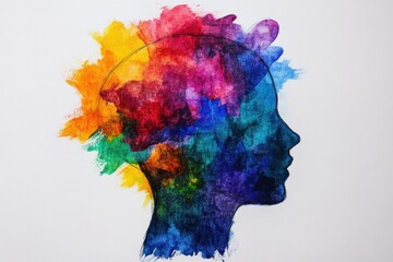Vibrant Watercolor Head Profile Abstract Colorful Art Design mind style image colors visual modern 