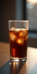 Clear glass of iced tea on table
