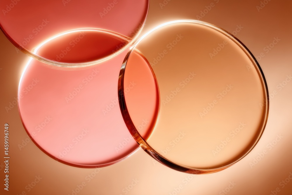 Poster abstract image of intersecting glowing circles on a warm gradient background with soft lighting and 