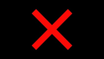 Bold red x graphic on black background representing error incorrectness or prohibition often used for no and cancel concepts