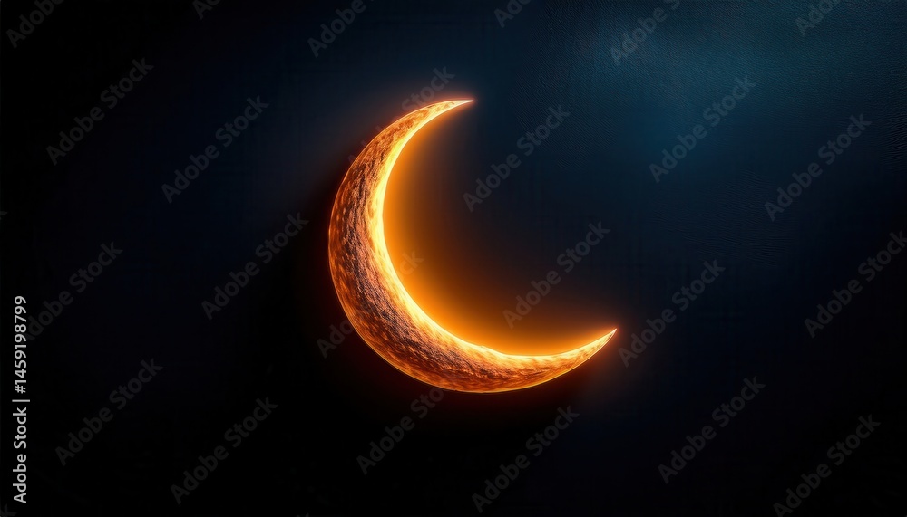 Aufkleber  glowing crescent moon with fiery texture on dark background for ramadan themed web design, digital art, print media, and islamic branding graphics