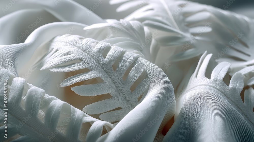 Aufkleber delicate, intricate repeating patterns of ferns embellish a soft white textile, providing a natural 