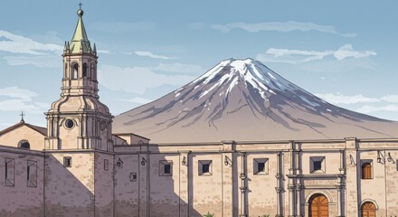 Arequipa's Santa Catalina Monastery: Colorful Walls and Misti Volcano Silhouette