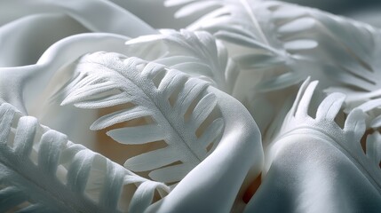 Obraz premium Delicate, intricate repeating patterns of ferns embellish a soft white textile, providing a natural aesthetic and sufficient space for various design applications