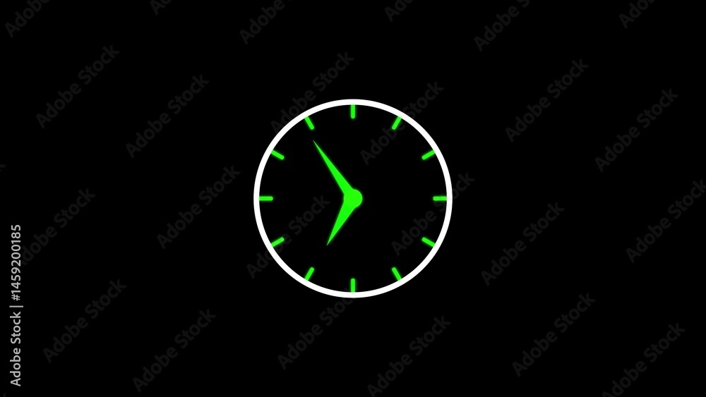 Poster minimalist clock design with neon green elements indicating time on a solid black background simple 