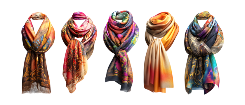 Pack of Shop Womens Scarves Stylish  Colorful Winter Scarves Online set against transparent background - Powered by Adobe