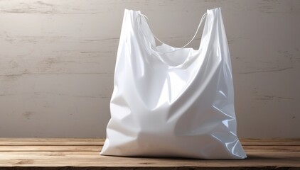 Blank shopping bag over wood surface offers a clean, versatile canvas—perfect for branding, product packaging mockups, or local market visuals.