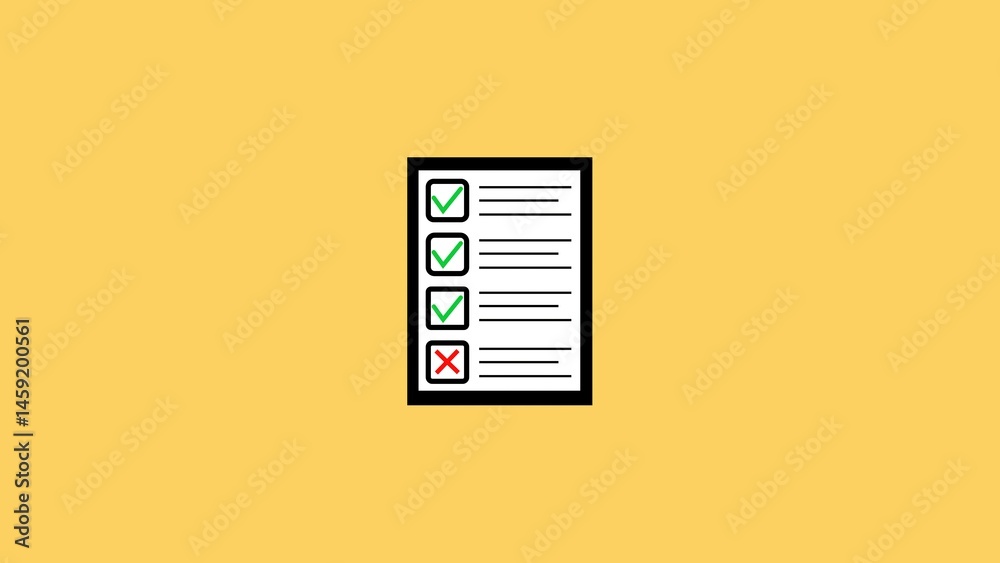 Poster a checklist document with completed and failed tasks represented by check marks and a red cross symb