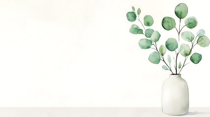 Watercolor Eucalyptus Branches in White Vase Minimalist Botanical Illustration Greenery Decor