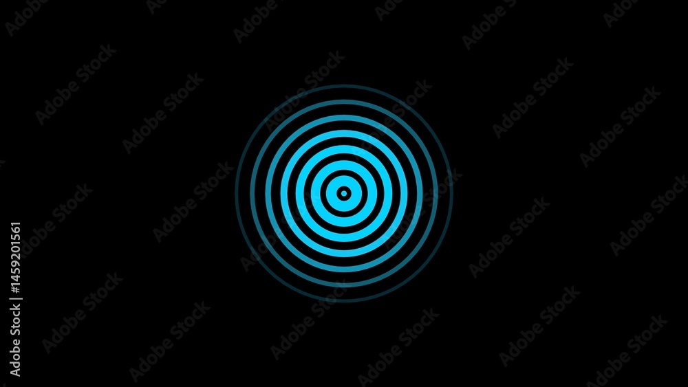 Poster abstract blue concentric circles on black background representing sound waves or target imagery suit
