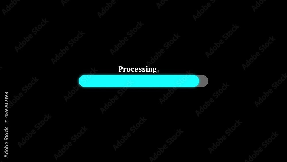 Poster visual representation of processing a loading progress bar with neon blue glowing elements on a dark