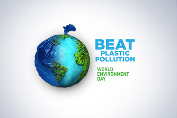 #BeatPlasticPollution, World Environment day concept 2025 3d tree background.