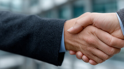Obraz premium Two Business Leaders Shaking Hands to Solidify a Deal in a Professional Setting with Modern Background