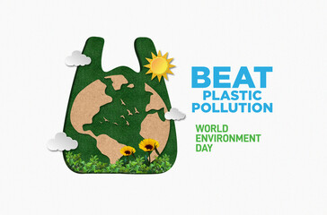 #BeatPlasticPollution, World Environment day concept 2025 3d tree background.