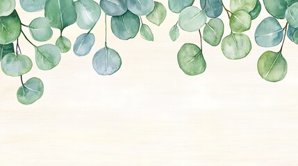 Obraz premium Watercolor Eucalyptus Leaves Border Greenery Frame Botanical Illustration Wedding Invitation Design