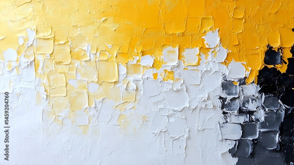 Poster Abstract impasto painting with yellow, white, and black paint creating a textured, dynamic composition. : Generative AI