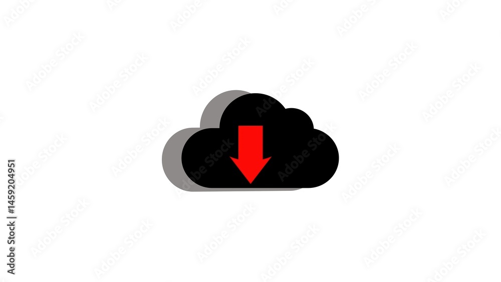 Poster cloud download icon with shadow representing online storage and data transfer symbolism on white bac