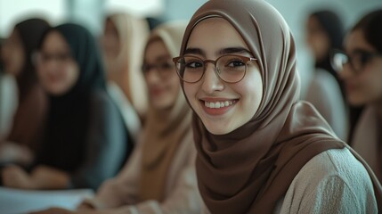 Student engagement during classroom learning university campus portrait bright environment close-up education perspective