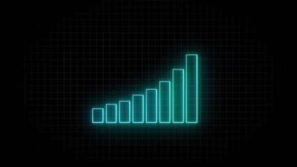 Glowing cyan bar graph visualization representing growth and success on a grid background digital visualization of financial trends data analysis and business analytics
