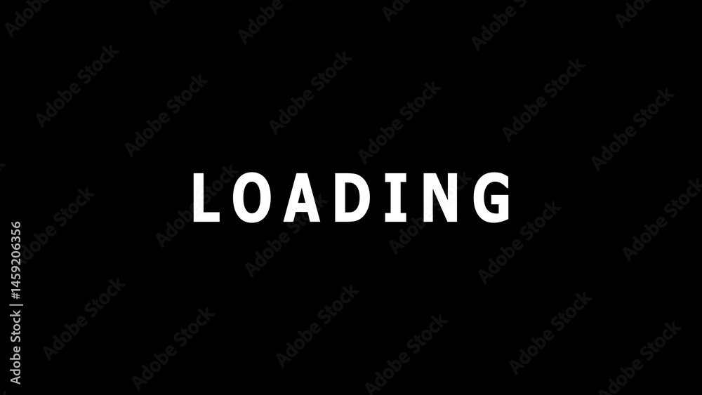 Poster simple text graphic representing the word loading with a bold white font on a plain black background