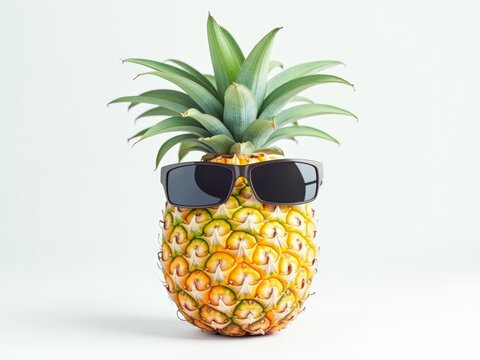 Funny pineapple wearing black sunglasses