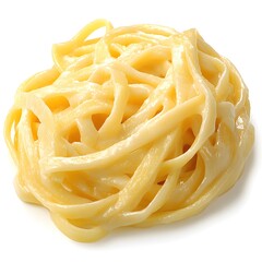A delicious and creamy serving of fettuccine Alfredo pasta is presented on a white background for food photography.