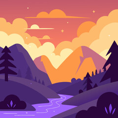Vibrant sunset over serene mountain landscape with rich color gradients, ideal for nature and travel themes.