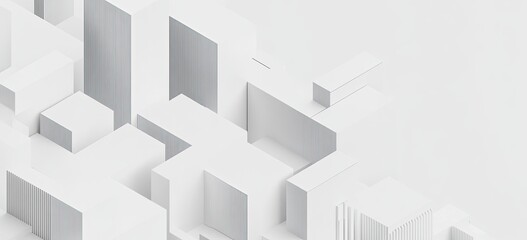 Obraz premium Abstract geometric shapes, in light gray, form a complex, three-dimensional cityscape