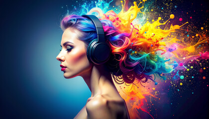 illustration du bonheur d'écouter de la musique, représentation colorée du son