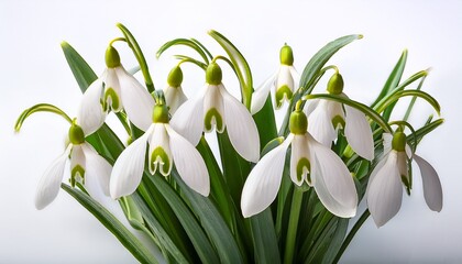 Fototapeta premium snowdrop flowers isolated on white background beautiful spring flowers