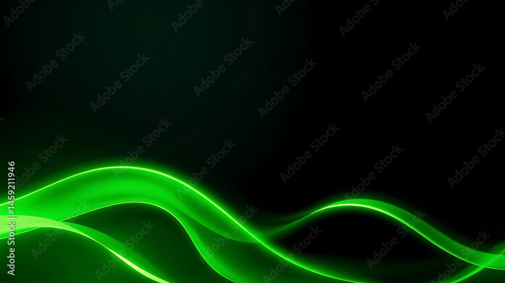 Poster abstract green light waves on dark background a modern and dynamic design element for digital projec