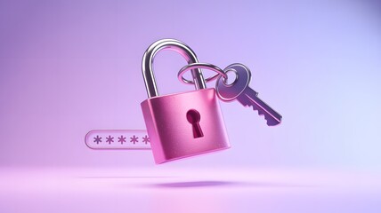 Unlocking security digital lock and key concept modern design pink theme minimalist style abstract environment