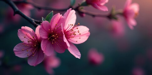 Obraz premium Dark moody close-up of spring blossoms, blurred background , bloom, petals, black and white