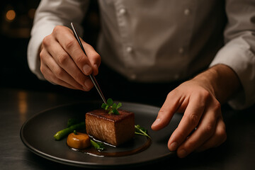 Chef Plating a Gourmet Dish in a Fine Dining Restaurant

