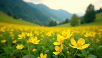 Fototapeta premium Luminous yellow jessamine in untamed landscape , beauty, nature, closeup