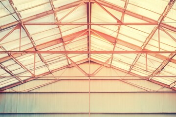 Fototapeta premium Industrial building's interior roof structure.